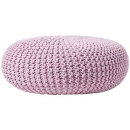 Grand Pouf rond tressé en tricot - Rose pastel - Rose Pastel - Homescapes