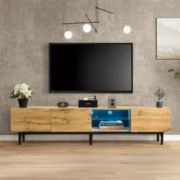 LBF - Meuble tv style moderne 175 cm - avec Etagères et Rangement, 3 Portes, led 7 Couleurs, Aspect