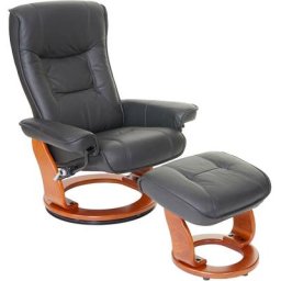 Mca fauteuil relax Hamilton, fauteuil de télévision, tabouret, cuir, charge 130kg - noir, doré