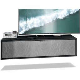 Meuble de tv Armoire suspendue Lowboard Lana noir mat - haute brillance - Façades en Scratchy Metal