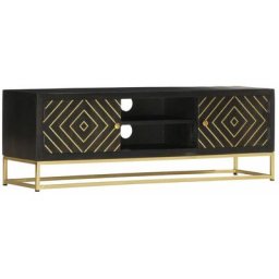 Vidaxl - Meuble tv Noir et doré 120 x 30 x 40 cm Bois massif de manguier Noir