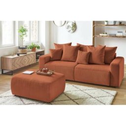 Canapé droit convertible Bobochic Canapé droit convertible coffre envy velours côtelé avec pouf