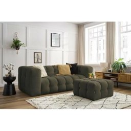 Canapé droit fixe Bobochic Canapé droit fixe 3 places cloud avec pouf Vert - Vert