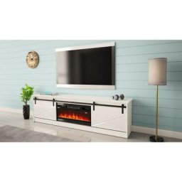 Bb Loisir - Meuble tv 200x57x35 cm blanc brillant Avec Cheminée chauffante intégrée grange meuble