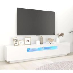 Maisonchic - Meuble tv avec lumières led | Banc tv Armoire de rangement Blanc brillant 200x35x40 cm