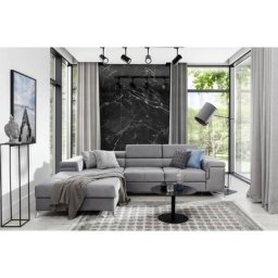 Canapé d'angle convertible en tissu luxe 5 places, richard, gris, angle gauche - Gris