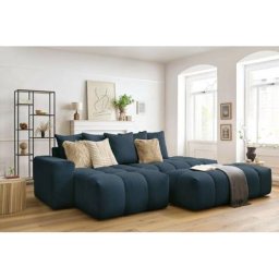 Canapé d'angle fixe Bobochic Canapé d'angle fixe mont-blanc tissu avec pouf Angle gauche Bleu foncé