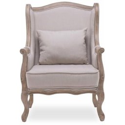 Fauteuil Bergère Theodore à oreilles style Louis XV tissu beige - Beige