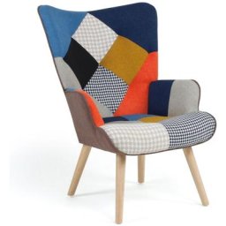 Fauteuil scandinave ivar en tissu patchwork multicouleurs et imprimé pied de poule - Multicolor