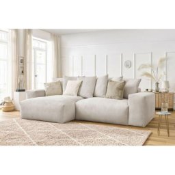 Canapé d'angle fixe Bobochic Canapé d'angle réversible ultra moelleux voltaire velours côtelé Beige