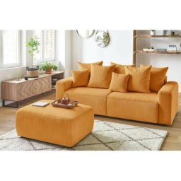 Canapé droit convertible Bobochic Canapé droit convertible coffre envy velours côtelé avec pouf