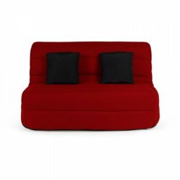 Banquette bz - Tissu Rouge + 2 coussins noir - l 140 x p 99 x h 98 cm - Made in France - alice