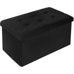 Banc de Rangement - 76x38x38cm -velours-Tabouret Pouf -NOIR- Pouf Rangement - Coffre de Rangement