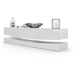 Armoire basse Meuble tv City en Blanc mat - haute brillance & tons naturels - Façades en Blanc