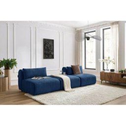 Canapé modulable Bobochic Canapé droit fixe 3 places jeanne tissu texturé Bleu foncé - Bleu foncé