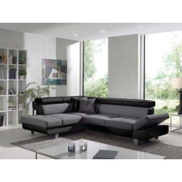 Lisbona - canapé d'angle gauche convertible - 5 places - avec têtières - noir / gris - Noir / Gris