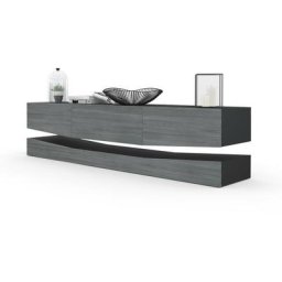 Vladon Armoire basse Meuble TV City en Noir mat - haute brillance & tons naturels - Façades en
