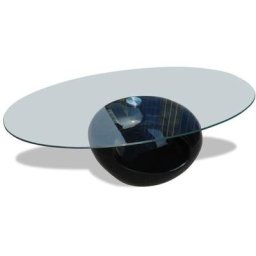 Table basse avec dessus de table en verre ovale Noir brillant