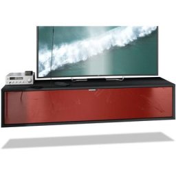Meuble de tv Armoire suspendue Lowboard Lana noir mat - haute brillance - Façades en Bordeaux haute