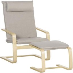 Fauteuil relax avec repose-pieds et coussin appui-tête - bois et tissu effet lin - dim. 67I x 69P x