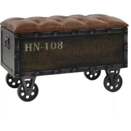 Banquette pouf tabouret meuble banc de rangement bois massif et cuir artificiel 80 cm - Bois