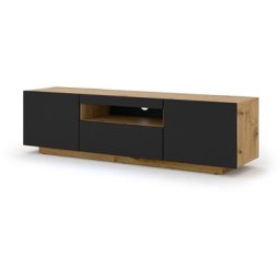 Bim1 - Meuble tv suspendu ou sur pied 150x42/36x37 Cm stand aura Structure chêne et façades Noir mat