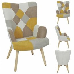 Fauteuil en tissu patchwork pieds en bois brut Alta - Jaune