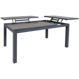 Table de jardin Agnes avec table basse relevable en cristal taupe et aluminium 48x60x100 cm