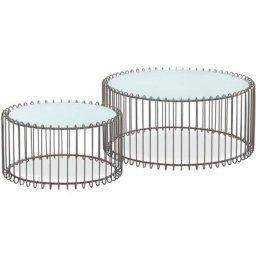 Ensemble de 2 tables basses Universe Verre Blanc et Métal Taupe - Blanc / Taupe