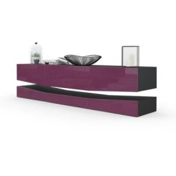 Armoire basse Meuble tv City en Noir mat - haute brillance & tons naturels - Portes en Mûre haute