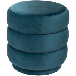 Pouf en velours - Sinan - d 40 x h 40 cm - Bleu pétrole - Livraison gratuite - Bleu