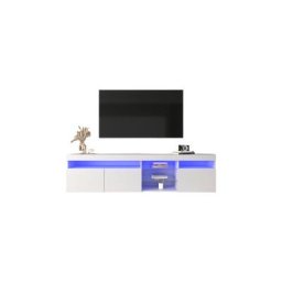LIBERTÉ Meuble TV LED moderne blanc, panneau lumineux Variable, L: 180cm