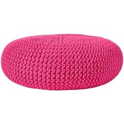Grand Pouf rond tressé en tricot - Rose fuchsia - Rose Fuchsia - Homescapes