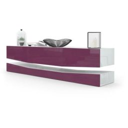Armoire basse Meuble tv City en Blanc mat - haute brillance & tons naturels - Portes en Mûre haute