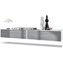 Vladon - Ensemble de 2 set meuble tv Lana 100 lowboards blanc mat - haute brillance - Façades en
