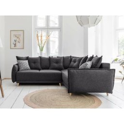 Lena - canapé d'angle convertible - avec coffre - style scandinave - 5 places - droit - gris foncé