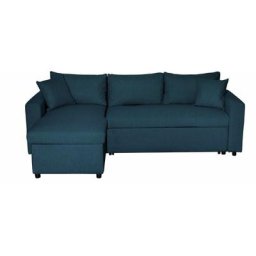 Canapé d'Angle maria Réversible et Convertible avec Coffre en tissu - Bleu canard - Bleu canard