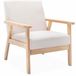 Fauteuil scandinave en bois et tissu crème. Isak. l 64 x p 69.5 x h 73cm - Crème