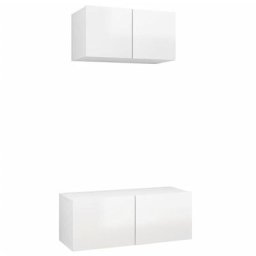 Ensemble de meuble tv 2 pcs Blanc brillant Aggloméré Vidaxl High gloss white