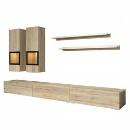 Ensemble meubles de salon design collection ramos. Coloris chêne et noir. led intégrées. - Marron