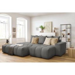 Canapé d'angle fixe BOBOCHIC - Canapé d'angle fixe MONT-BLANC tissu avec pouf Angle droit Gris