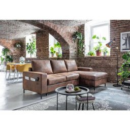 Lilly - canapé d'angle convertible - avec coffre - 4 places - industriel vintage - droit - marron