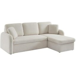 Canapé d'angle convertible en tissu bouclettes blanches - Milano - 3 places, fauteuil d'angle
