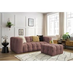 Canapé droit fixe Bobochic Canapé droit fixe 3 places cloud avec pouf Rose - Rose