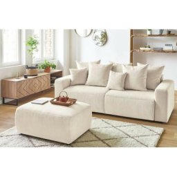 Canapé droit convertible Bobochic Canapé droit convertible coffre envy velours côtelé avec pouf