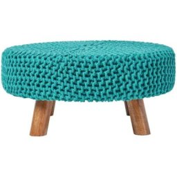 Grand Pouf tressé en tricot et pieds en bois - Vert turquoise - Vert Turquoise - Homescapes