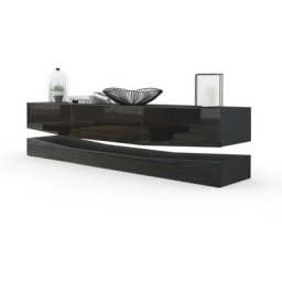 Armoire basse Meuble tv City en Noir mat - haute brillance & tons naturels - Façades en Noir haute