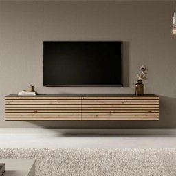 Selsey - pavas - Meuble tv 175 cm graphite avec façade à lamelles en chêne artisanal et inserts