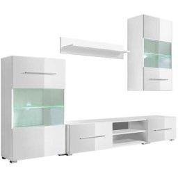 Vidaxl - Meuble tv mural avec éclairage led 5 pièces Blanc Blanc