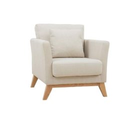Fauteuil scandinave déhoussable en tissu beige et bois clair oslo - Beige